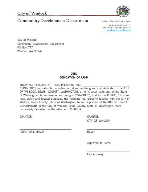 First page of the Deed Dedication of Land