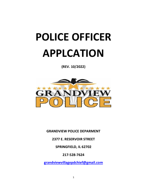 First page of the Police Officer Application Packet