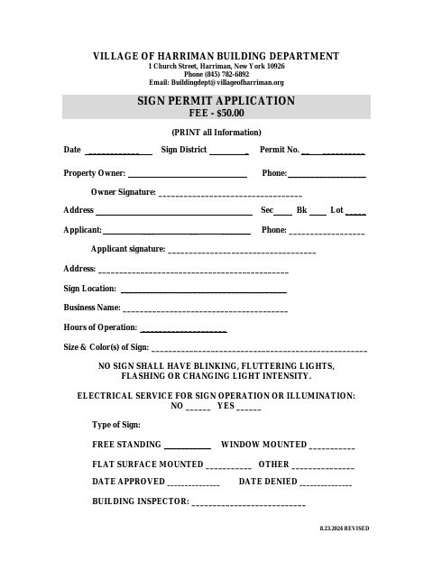 First page of the Sign Permit Application