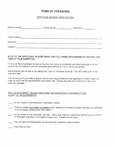 First page of the Site Plan Review Application
