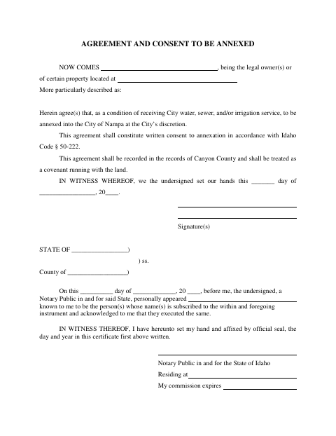 First page of the Agreement and Consent to Be Annexed