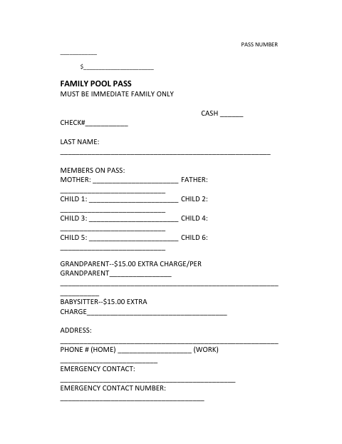 First page of the Family Pool Pass