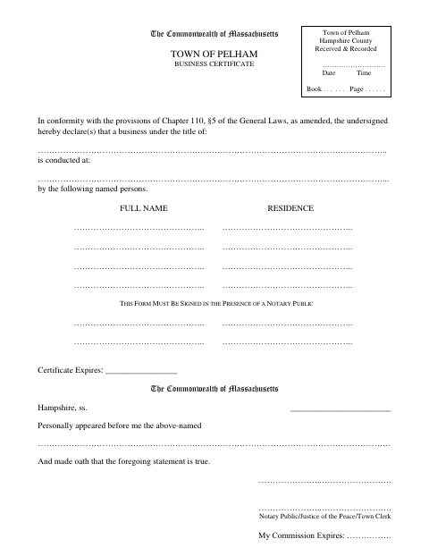 First page of the Business Certificate