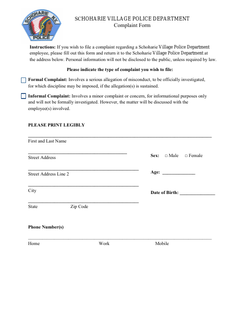 First page of the Police Complaint Form