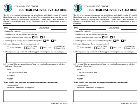 First page of the Customer Service Evaluation