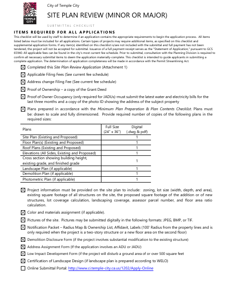 First page of the Site Plan Review Application