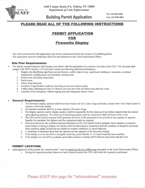 First page of the Fireworks Display Permit Application