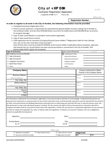 First page of the Contractor Registration Application