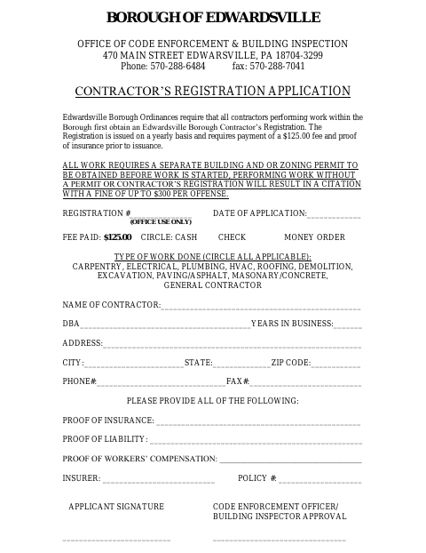 First page of the Contractor’s Registration Application