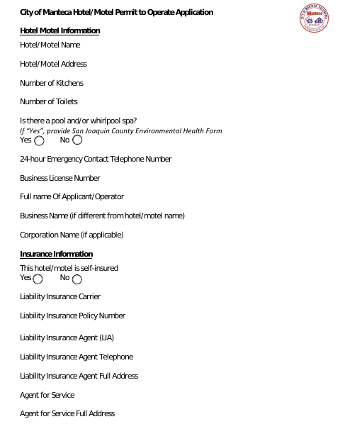 First page of the Hotel/Motel Permit to Operate Application