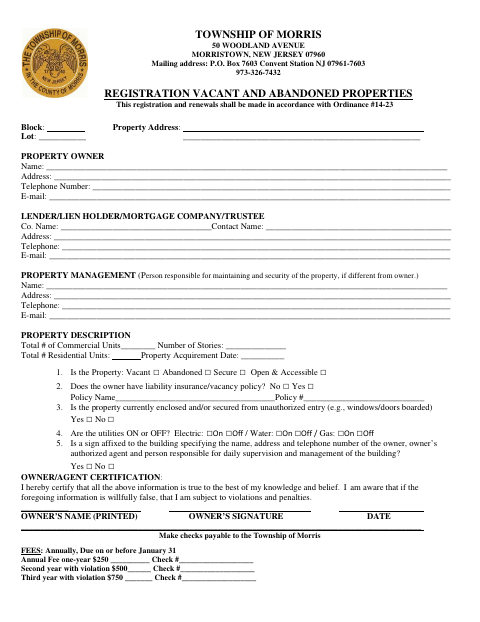 First page of the Registration Vacant and Abandoned Properties