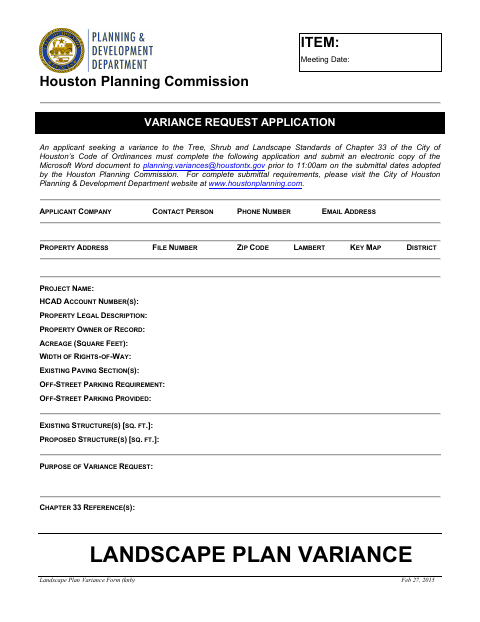 First page of the Landscape Plan Variance
