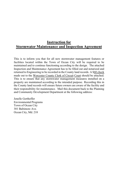 First page of the Stormwater Maintenance and Inspection Agreement