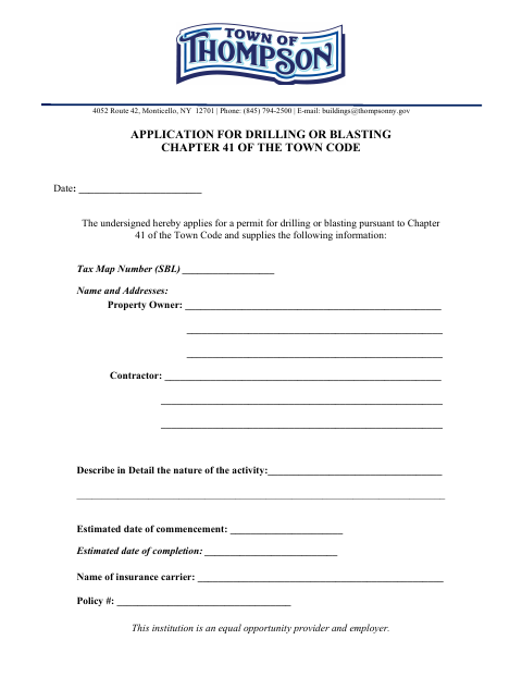 First page of the Drilling or Blasting Application