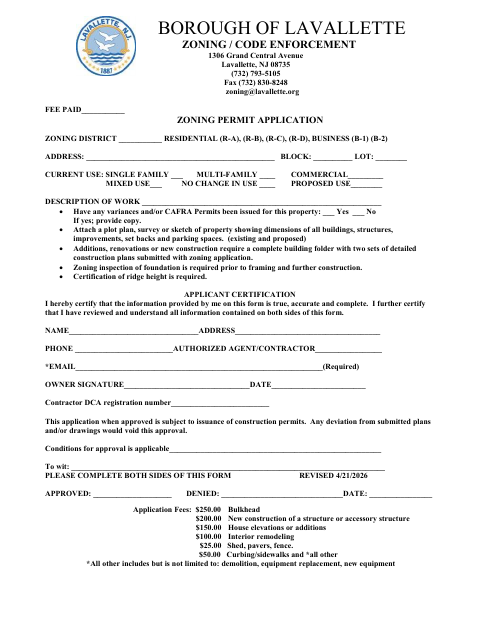 First page of the Zoning Permit Application