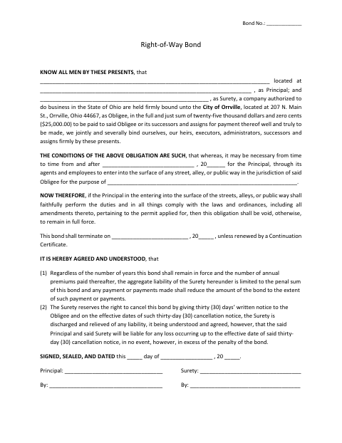 First page of the Right-of-Way Bond