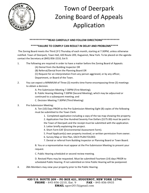 First page of the Zoning Variance Application