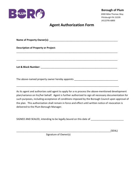 First page of the Agent Authorization Form