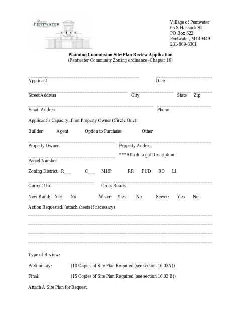 First page of the Planning Commission Site Plan Review Application