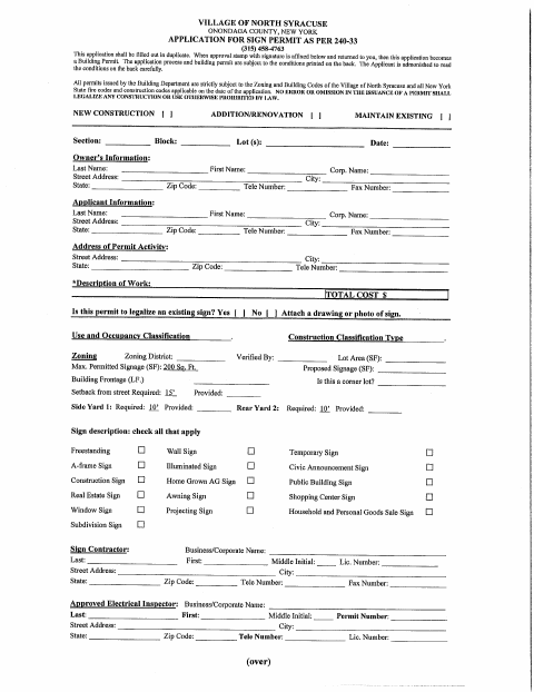 First page of the Sign Permit Application