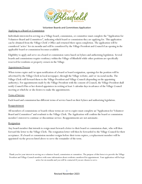 First page of the Volunteer Boards and Committees Application