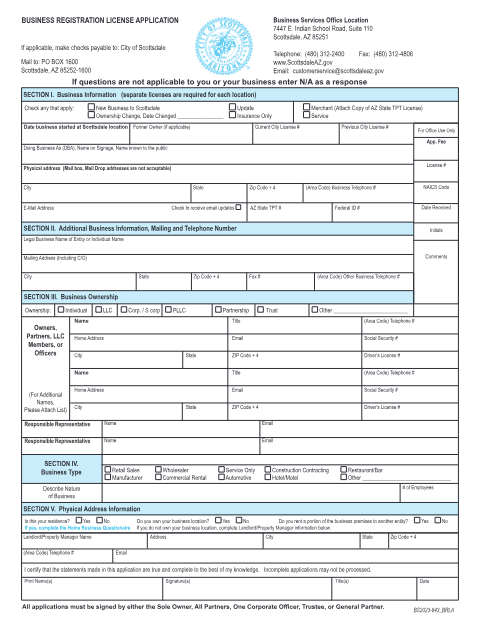 First page of the Business Registration License Application