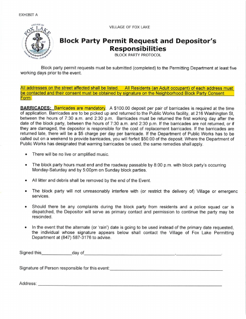 First page of the Block Party Permit Application