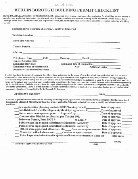 First page of the Building Permit Checklist