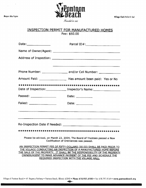 First page of the Manufactured Home Inspection Permit