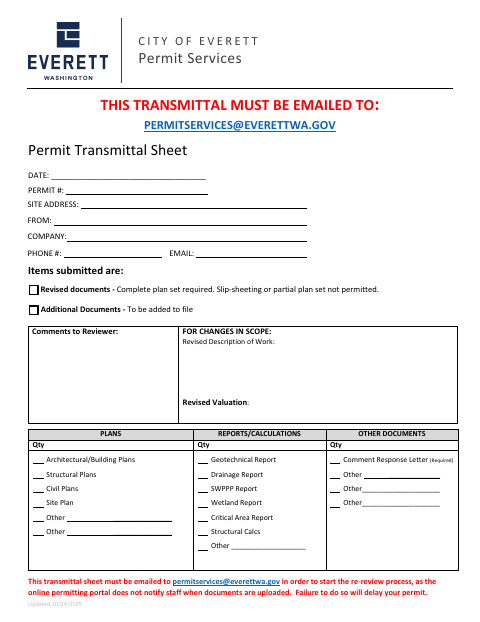 First page of the Permit Transmittal Sheet
