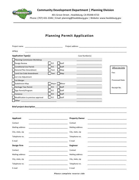 First page of the Planning Permit Application