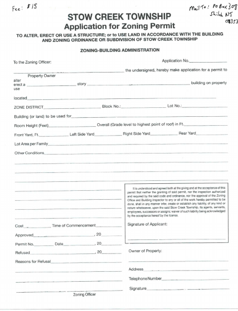 First page of the Zoning Permit Application