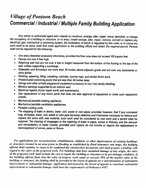 First page of the Commercial Building Permit Application