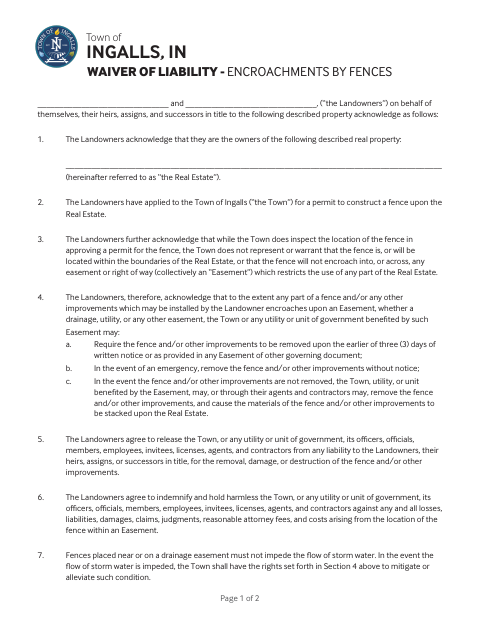 First page of the Waiver of Liability for Fence Encroachments