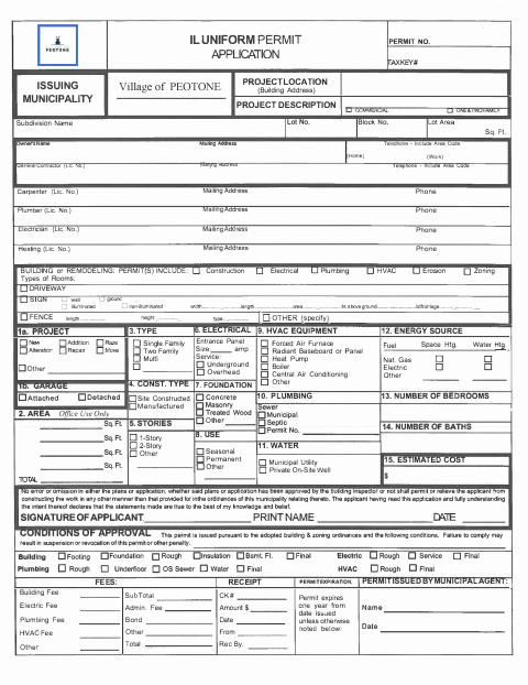 First page of the Building Permit Application