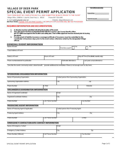 First page of the Special Event Permit Application