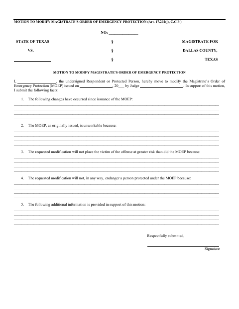 First page of the Motion to Modify Magistrate’s Order of Emergency Protection