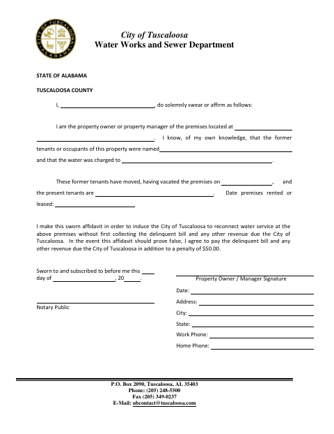 First page of the Water Service Legal Statement
