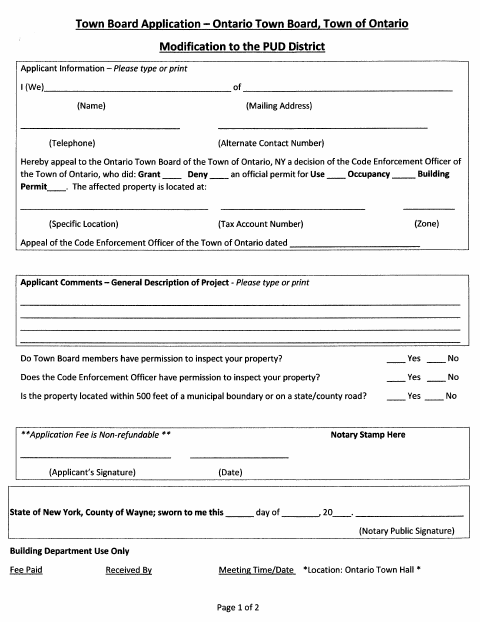 First page of the Planned Unit Development Application