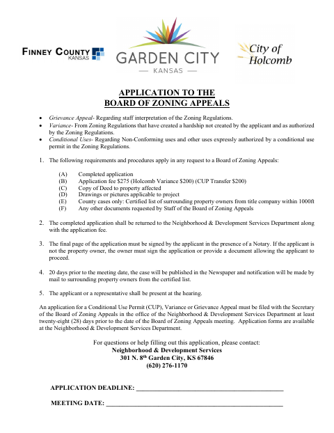 First page of the Board of Zoning Appeals Application