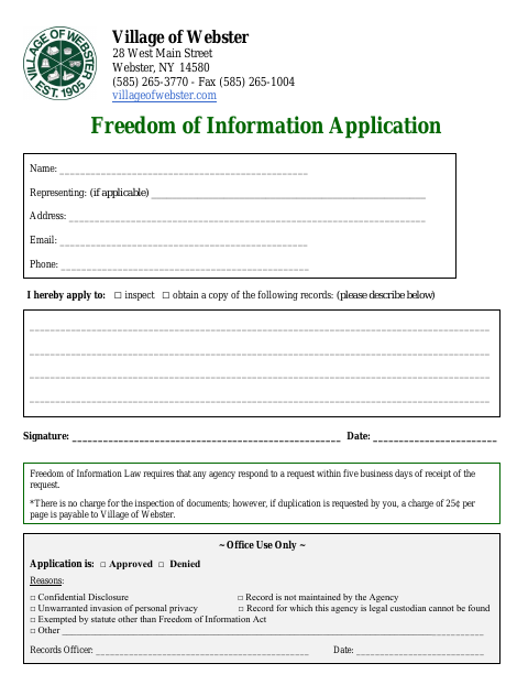 First page of the Freedom of Information Application