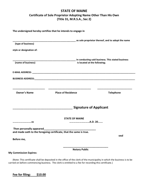 First page of the Sole Proprietor Business License Form