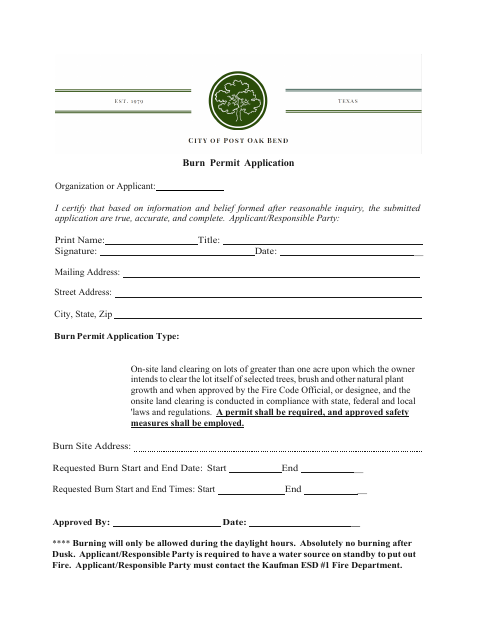First page of the Burn Permit Application