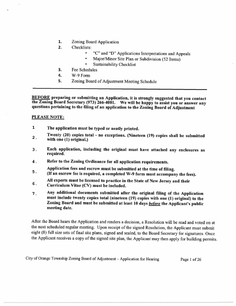 First page of the Zoning Board Application