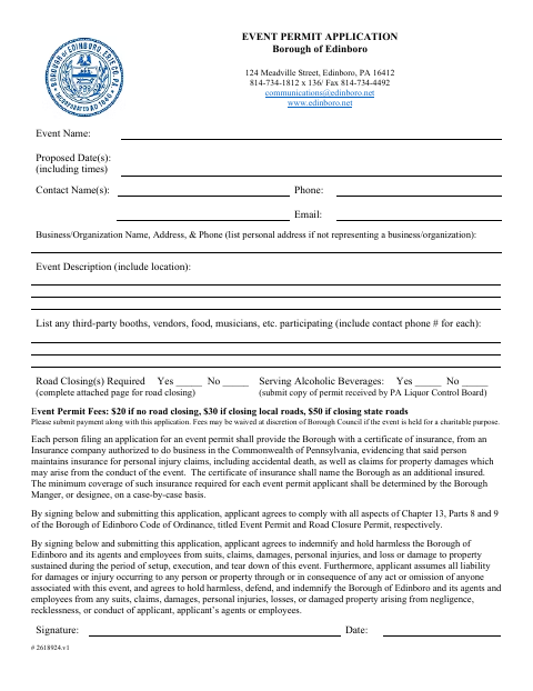 First page of the Event Permit Application