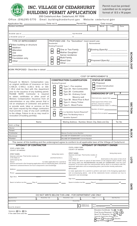 First page of the Building Permit Application