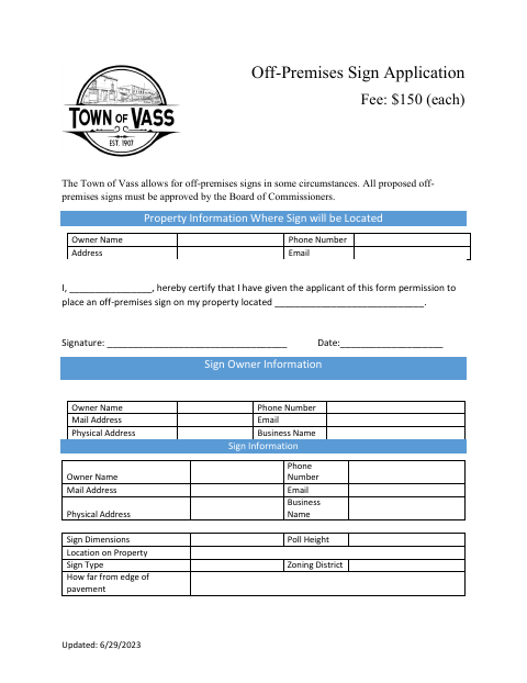 First page of the Off-Premises Sign Application