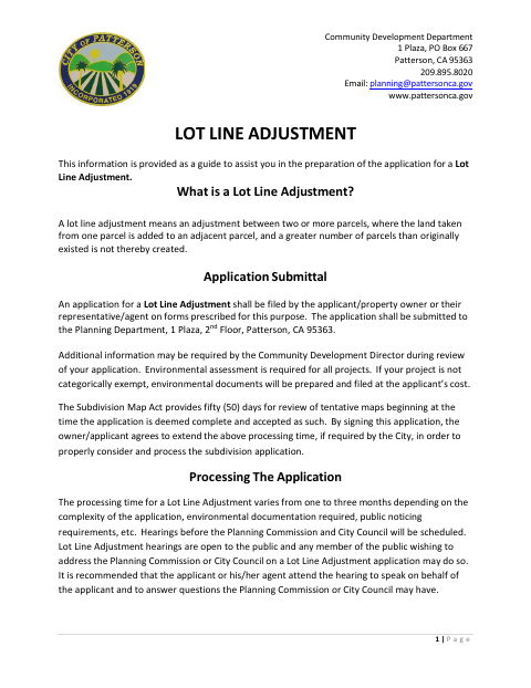 First page of the Lot Line Adjustment