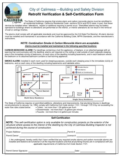 First page of the Retrofit Verification & Self-Certification Form