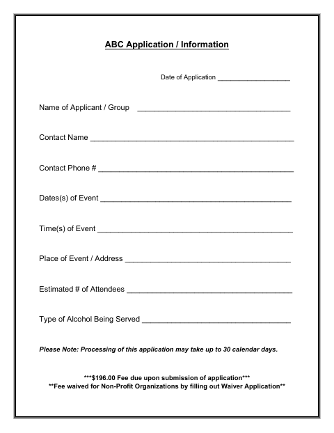 First page of the ABC Application / Information